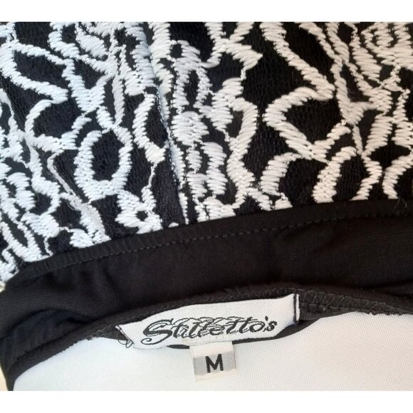 Stilettos Black & White Textured Romper Size Medium Fun and Sexy all in one Pock - Picture 10 of 16